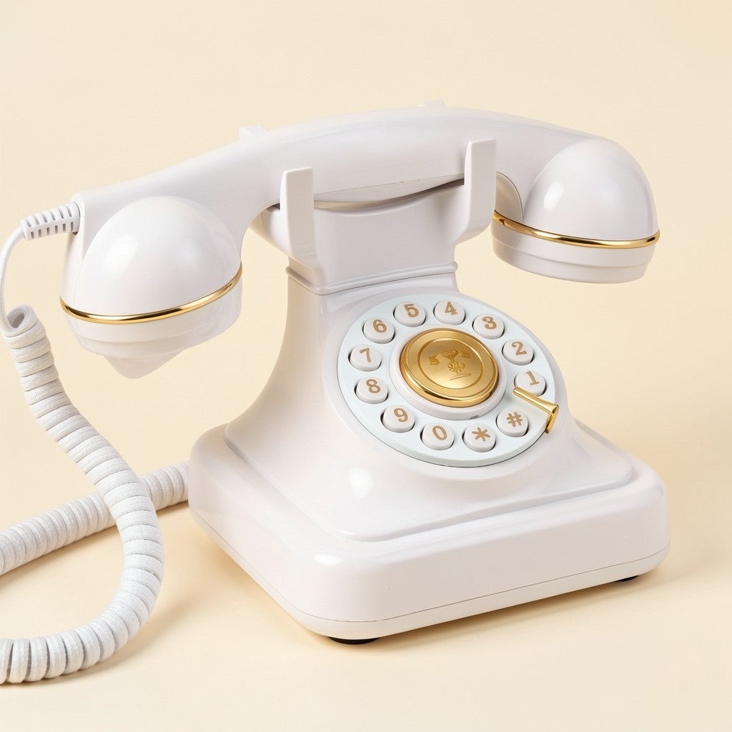 Le Téléphone — livre d'or audio blanc aux finitions dorées, vue studio